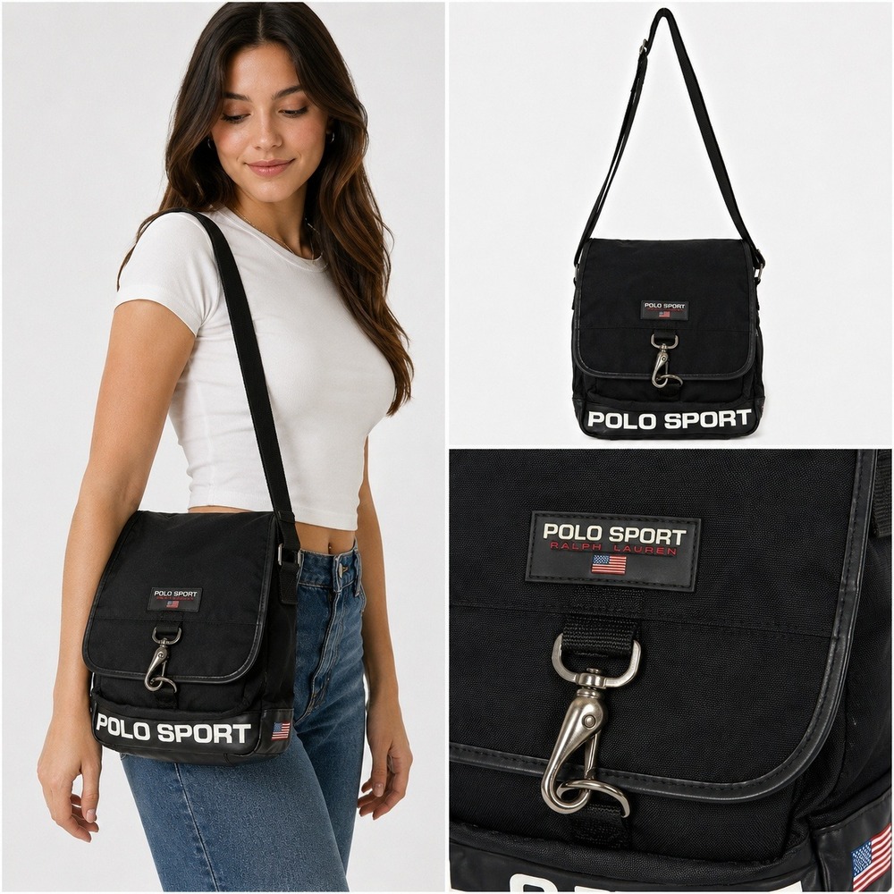 Polo Sport Ralph Lauren Messenger Bag Black Crossbody Y2K Logo Travel